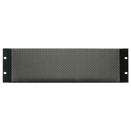 PULSE - 19  Rack Mesh Vented Panel - 3U 19  rack mount panels Steel plate with a black powder coating Punched vent holes allows greater air flow over slotted vents Pressed angled edging for added strength Panel Type: Ventilation Panel Rack U Height: 3U Panel Material: Steel Body Colour: Black Height: 133.5mm Width: 482mm