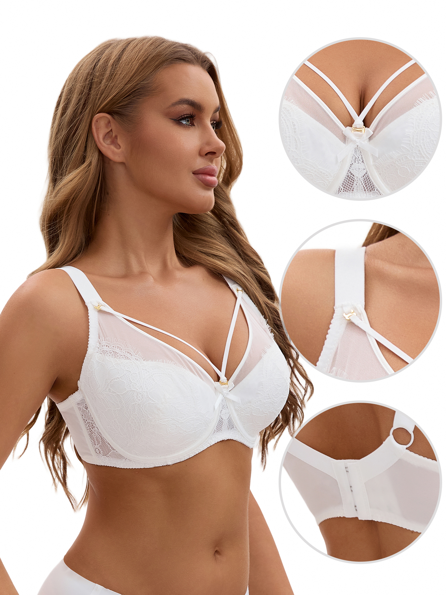 Unique Bargains Women's Lace Mesh Full Coverage Underwire Bras White 36 C