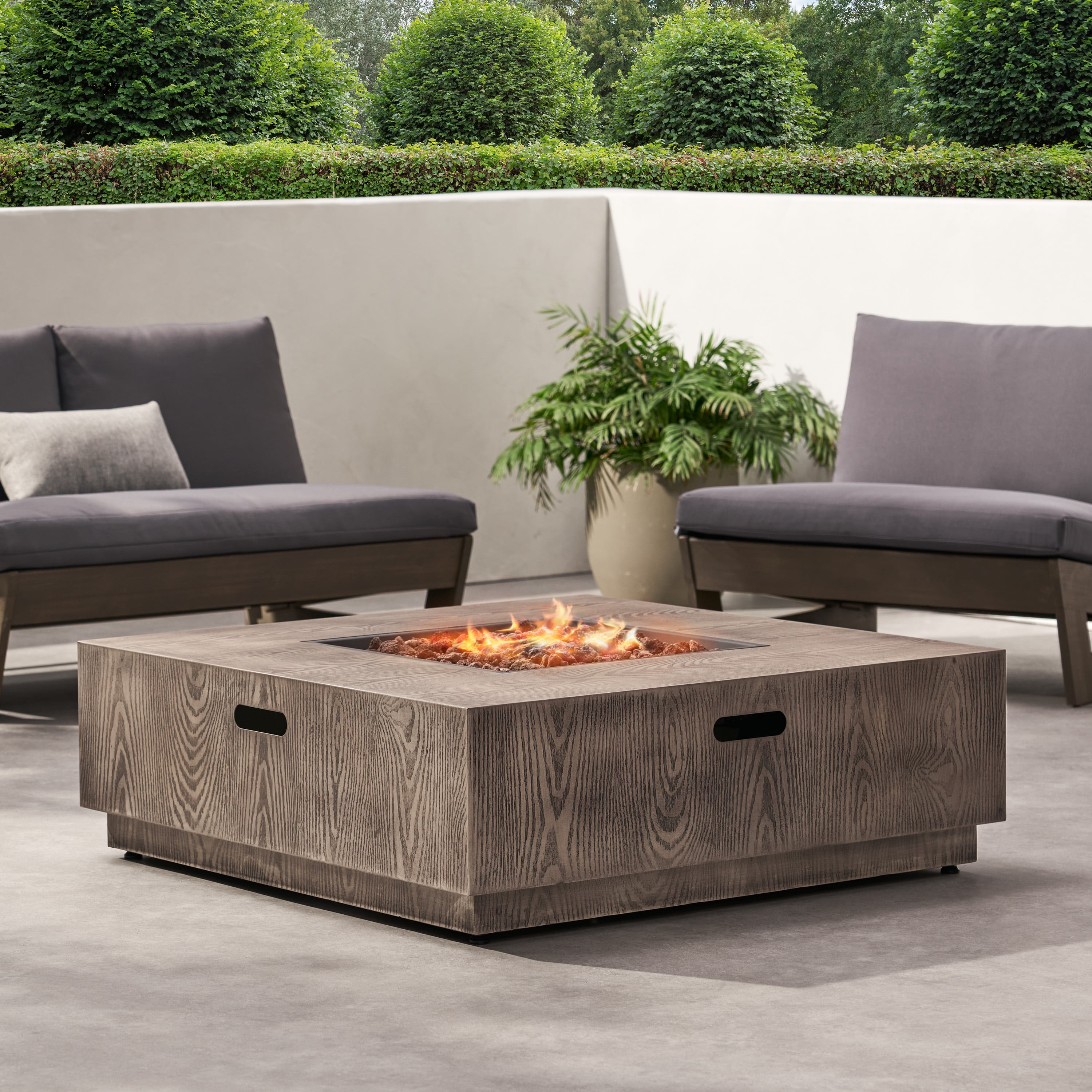 Jasmine Outdoor 50,000 BTU Square Fire Pit (No Tank Holder), Brown Wood Pattern
