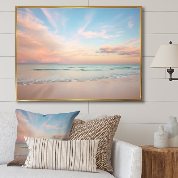 Designart "Peach Sky Photo Astral Euphony V" Nautical & Beach Floater Framed Wall Decor
