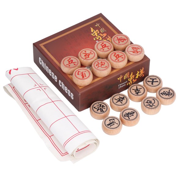 Chinese Xiangqi Set, Educational Interactive Beechwood Improve Memory Brain Training Chinese Chess Game Set With PU Leather Chessboard For Home Play