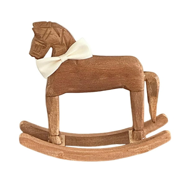Adorno de caballo mecedor de diseño retro, centro de mesa para inauguración de la casa, caballo de madera tallado marrón