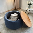 thumbnail image 2 of GZXS Round Storage Upholstered Ottoman, 25.5" Linen Fabric Multi-Use Footstool/Extra Seating/Accent End Table, 250 lbs Weight Capacity, Navy, 2 of 10