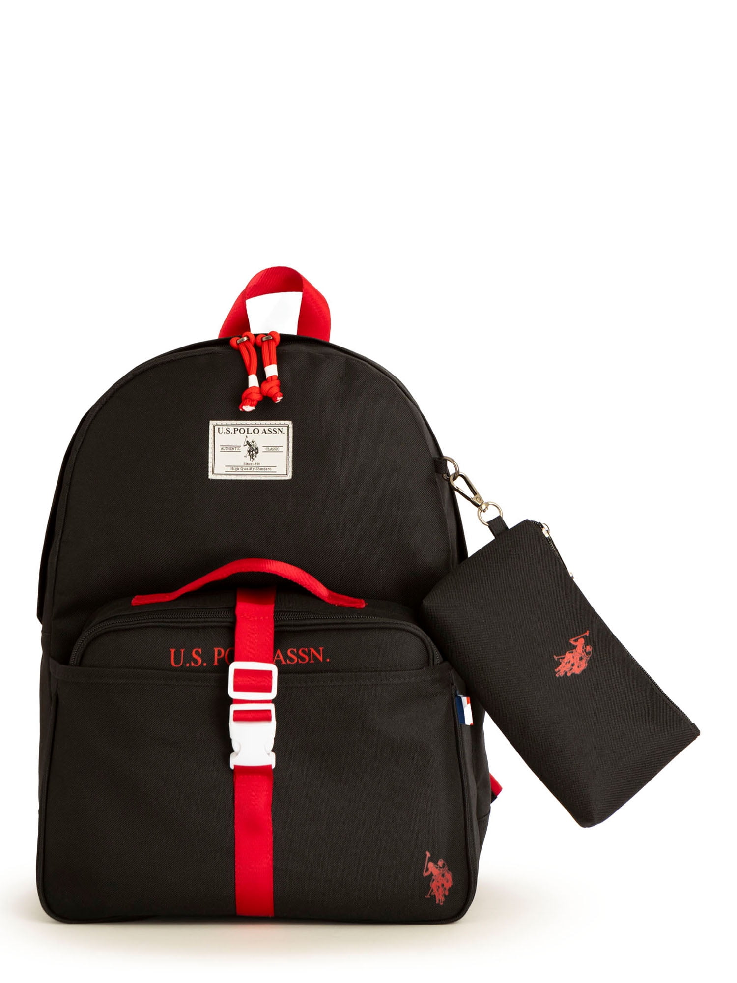 U.S. Polo Assn. Boys Water-Resistant Backpack, Lunch Tote, & Pencil Case, Black