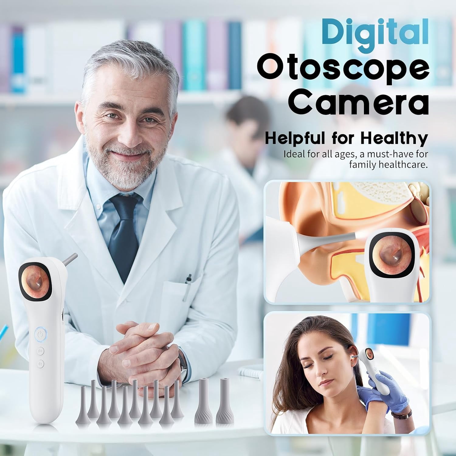 Smart Otoscope Ear Camera with 1.38'' Screen, 1080P Ear Scope with 4 LEDs, 12 Silicone Specula Tips, Support Photo and Video, PC View, Ideal Pocket Otoscope for Adults, Kids and Pets