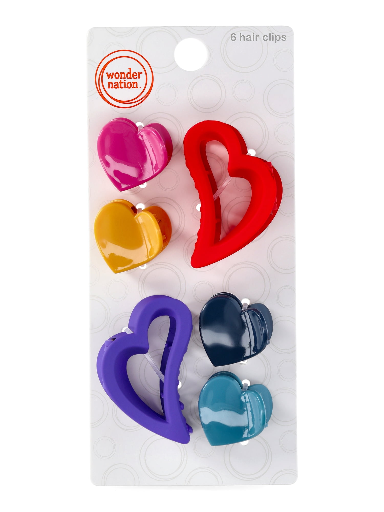 Wonder Nation Girls' Heart Hair Claw Clip Set, 6-Piece, Multi