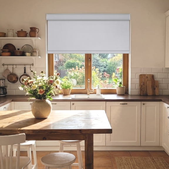 Roller Shades Blackout with Cassette Valance Cordless Linen White
