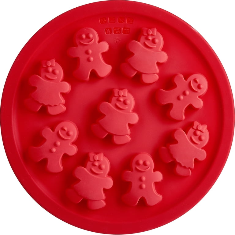 Trudeau Christmas Gingerbreadman Muffin Cake Pan, Structured Silicone, 9  Round