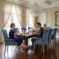 thumbnail image 6 of Upholstered Chenille Fabric Dining Chairs with Arms Set of 8, Tufted High Back Dining Room Chairs with Curved Rubberwood Legs, Kitchen Chairs, Blue, 6 of 8