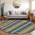 thumbnail image 5 of HomeRoots 676467 8 ft. Navy Blue, Green & Gold Plaid Washable Round Area Rug with UV Protection, 5 of 9