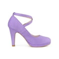 thumbnail image 3 of BLISSFUL STEP Women's Shoes Platform Round Toe Cross Strap Buckle Closure Stiletto Heel  Mary Jane Pumps Purple 8, 3 of 5