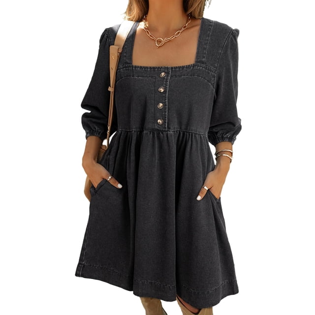 Vestido vaquero Sidefeel 2025 Fashion para mujer negro talla L