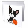 3dRose Funny Cute Boston Terrier Dog Playing Basketball Cartoon - Greeting Cards, 6 by 6-inches, set of 6