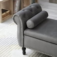thumbnail image 5 of Holaki 63" Velvet Multi-functional Storage Rectangular Sofa Stool Buttons Tufted Nailhead Trimmed Solid Wood Legs with 1 Pillow, Grey, 5 of 10
