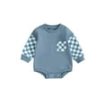 thumbnail image 2 of Musuos Baby Girls Boys Autumn Loose Romper 3 6 12 18M Long Sleeve Crewneck Plaid Print Contrast Color Romper, 2 of 9