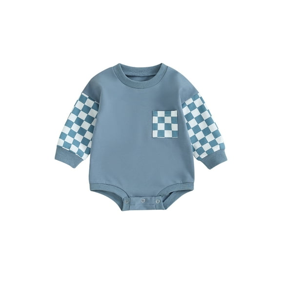 Bagilaanoe Newborn Baby Girl Boy Oversized Romper Sweatshirt Long Sleeve Bodysuits Plaid Contrast Color Pullover 3M 6M 12M 18M Infant Casual Tee Tops