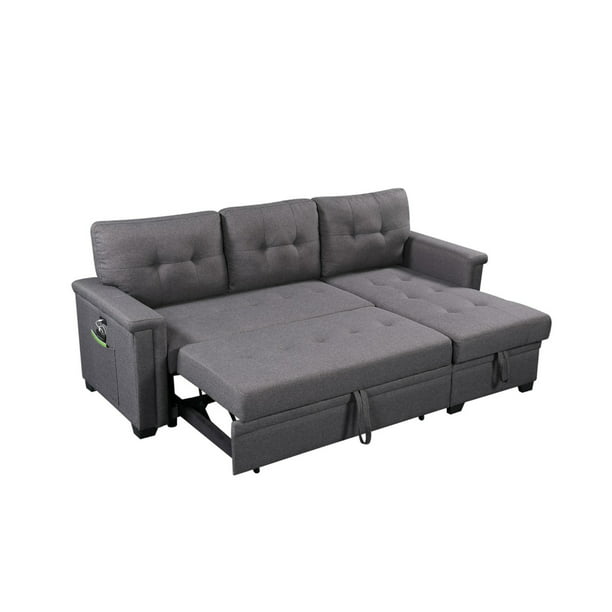Lilola Home Sectional Sofa Gray Cotton, Ready To Assemble Sleeper Sofa