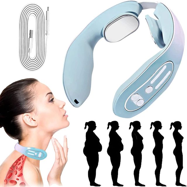 Dispositivo masajeador linfático de puntos de acupuntura de cuello Ems 2022, masajeador de cuello Ems de 12 modos, masajeador de drenaje linfático portátil, masajeador de cuello linfático de pulso elé