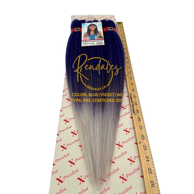 X-Pression 50" 3X Pre-stretched Braids, Braiding Hair Extensions African Kinky, Pre-Cut, Pre-Stretched, Synthetic Fiber, 3 bundles, Soft & Shiny, Ready for Hot Water Use, 240g