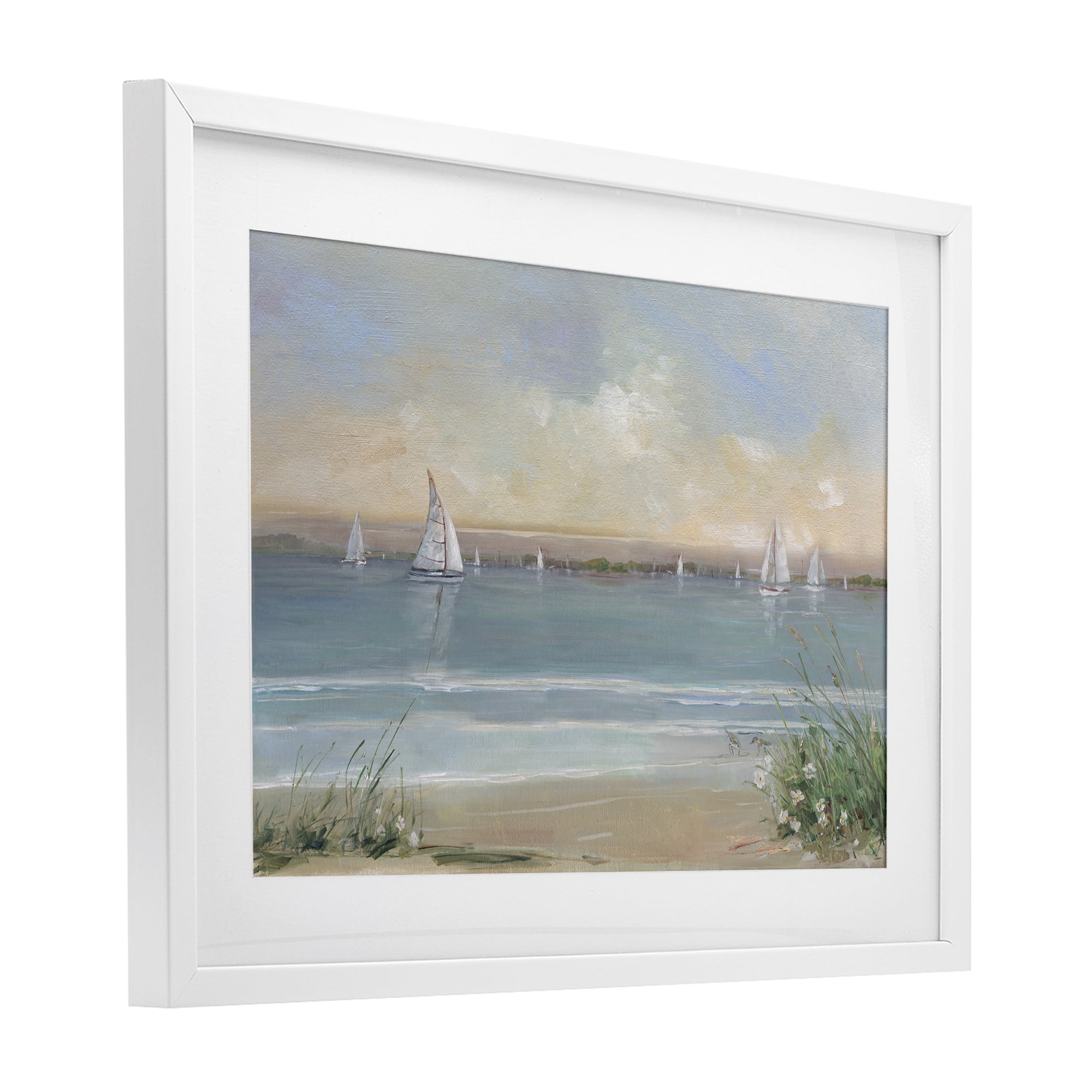 Stupell Industries Coastal Sailing At Dawn White Framed Print Under Glass, design by Sally Swatland