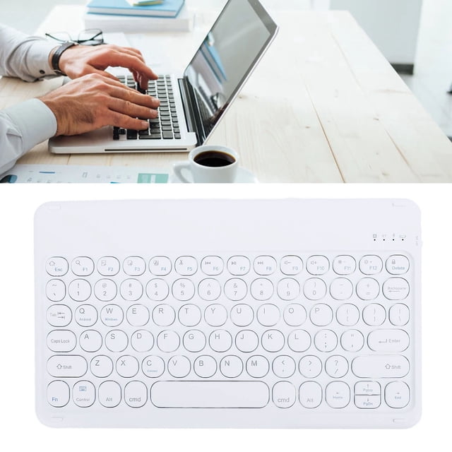 Cordless BT Keyboard, 10 Inch BT Keyboard with Ergonomic Round Keycaps, 10m Connection, Portable Keyboard for Desktop Computer Laptop Phone Tablet
