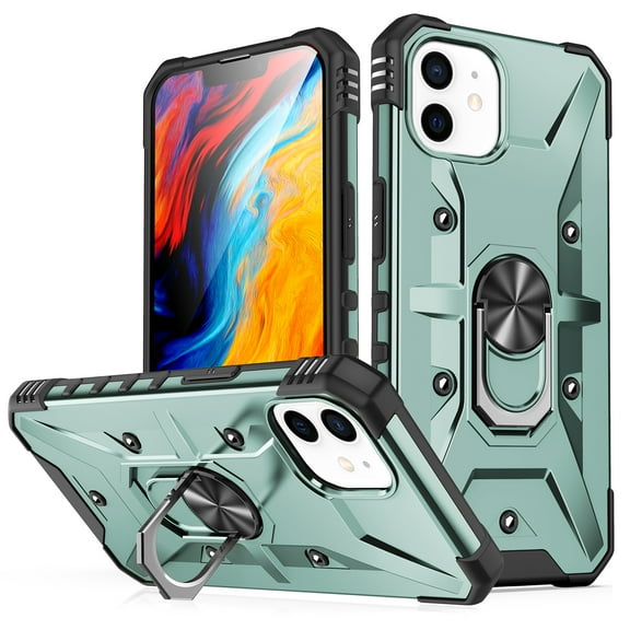 Nalacover Rugged Case for iPhone 11, Heavy Duty Hybrid PC TPU Military Grade Shockproof Cover with Rotated Ring Holder Kickstand Magnetic Car Mount Non-Slip Case, Darkgreen