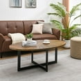 thumbnail image 2 of JESONVID Solid Wood Oval Coffee Table with Cross Metal Legs, 47.9" Industrail Bar Cocktail Table for Living Room Kitchen Office Sofa Table Bristro Table for Cafe/Bar Rustic Brown 1831, 2 of 6
