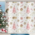 thumbnail image 3 of Christmas Shower Curtain, Pink Xmas Tree Pattern Star Feather Gifts Holiday Cute Winter Bath Curtain Waterproof Fabric with Hooks for Home Decor, 72Wx84H, 3 of 6