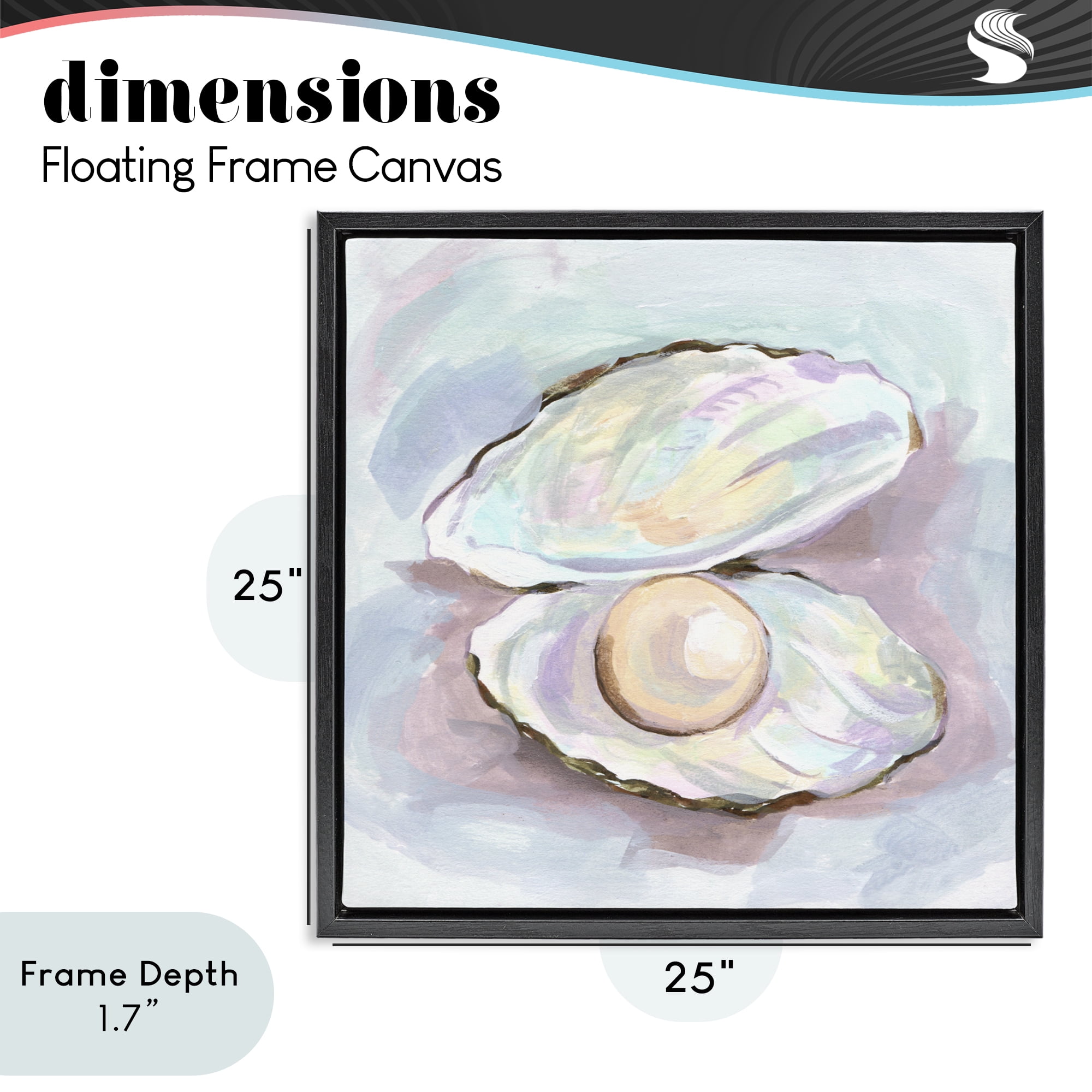 Stupell Industries Silent Opal Clam Pearl Black Framed Floater Canvas Wall Art, design by Melissa Wang