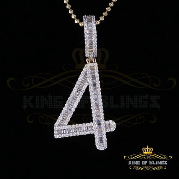 King of Bling's Yellow 925 Silver Baguette Numeric Number '4' Pendant 4.86ct Cubic Zirconia