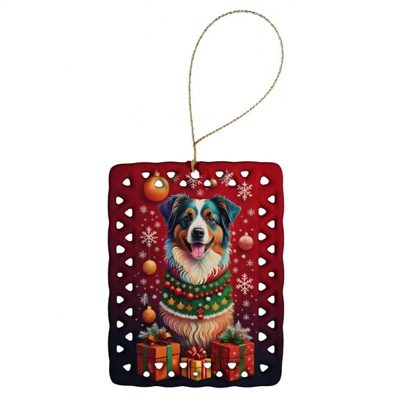 Carolines Treasures DAC3032CO2 3.4 x 2.6 in. Australian Shepherd Holiday Christmas Porcelain Ornament