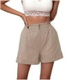 thumbnail image 2 of TIANEK Casual Flowy Cargo Shorts for Women Khaki Summer Mother's Day High Waist Pocket Buttons Solid 2023 Lounge Shorts Clearance, 2 of 9