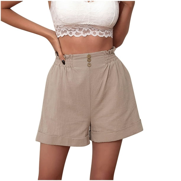 Women Khaki Solid Shorts