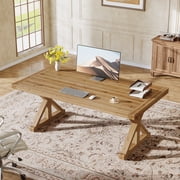 Finmind 63 Solid Wood Executive Desk, Large Simple Writing Study Table for Home Office, Brown
