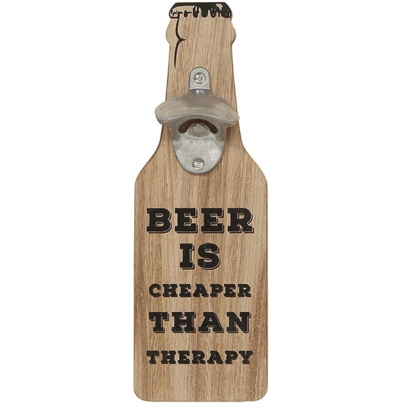 BEER IS CHEAPER THAN THERAPY, Bottle Opener Wall Plaque, 11.75 inches