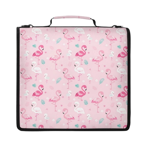 Zipper Binder with Shoulder Strap 2 inch 3 Ring Waterproof File Folder Organizer Bag 500 Sheet Pink Flamingos in Uniform Pose