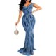 thumbnail image 3 of Vestido largo sexy con cuello en V y hombros descubiertos para fiesta y cóctel, vestido de noche de sirena a rayas, 3 of 5