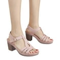 thumbnail image 2 of Fesfesfes Sandals Women Metal Buckle Stitching Sandals Thick High Heels Comfortable Oversized Sandals 7(39), 2 of 9
