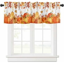 Fall Thanksgiving Curtain Valance for Windows Autumn Pumpkin Maple Leaves Eucalyptus Leaves Watercolor Window Treatments 1 Panel Short Curtains for Kitchen Windows Bathroom Bedroom,54 x 18 Inch