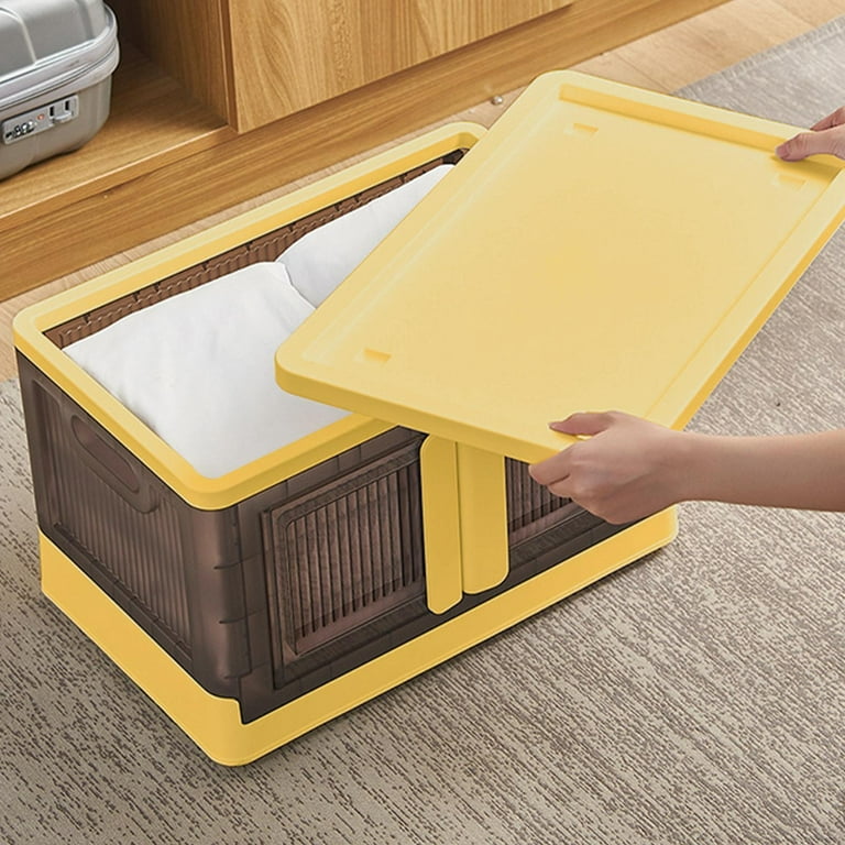Folding Storage Box With Doors Plastics Collapsible Bins For Home Stackable Storage  Boxes, Wheeled Storage Containers For Organizing Clothes, Towel 