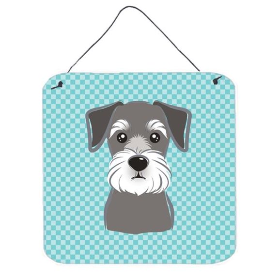Blue Checkered Schnauzer Aluminium Metal Wall or Door Hanging Prints