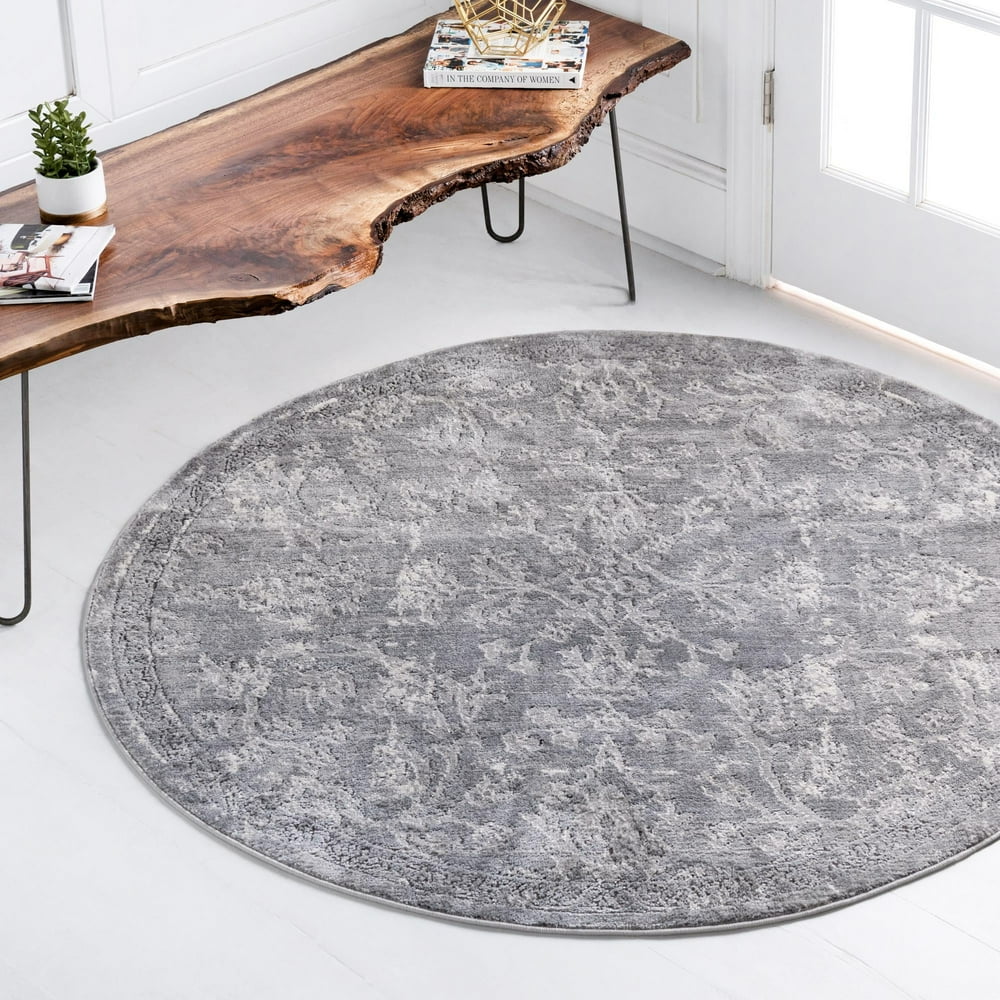 Oregon Collection Rug 7 Ft Round Gray LowPile Rug Perfect