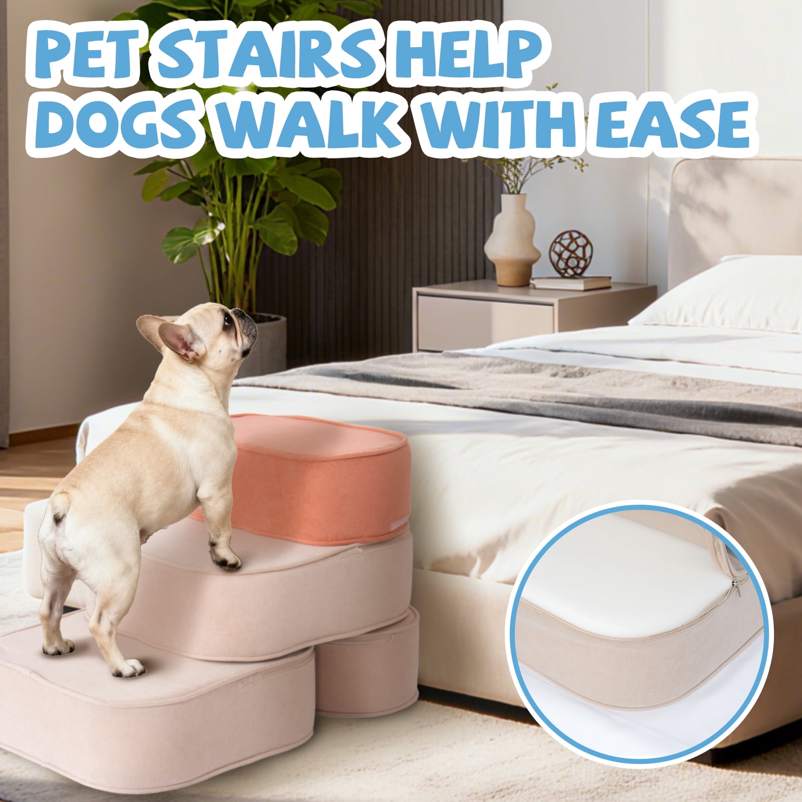 Dog Stairs for Small Dogs 17.7" H, 2-in-1 Convertible 3-Step Pet Steps for High Bed & Couch, High Density Foam Dog Ramp with Non-Slip Bottom, Safe for Puppies, Senior Dogs & Cats