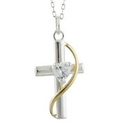 FASHIONJUNKIE4LIFE Sterling Silver Cross with CZ Heart Pendant Necklace, 18 Inch Chain, Double Sided, Faith Hope Love