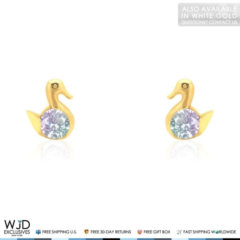 Round Cut Alexandrite Duck Baby Screwback Stud Earrings 14K Solid