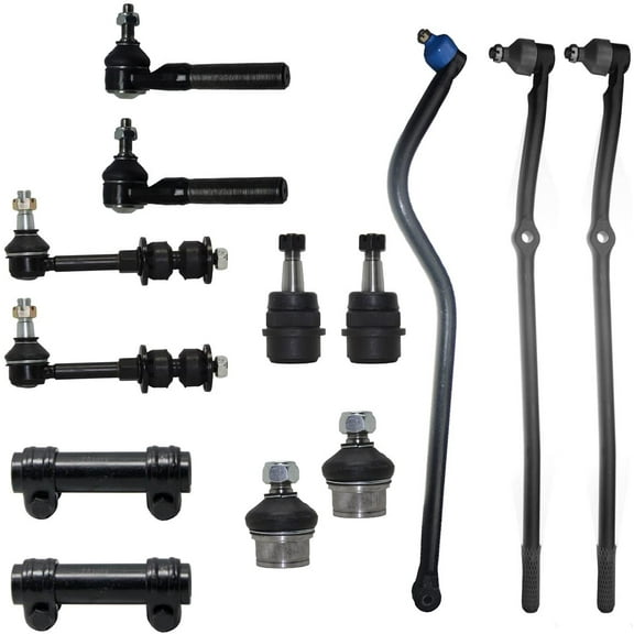 Detroit Axle - Front 13pc Suspension Kit for 1998-1999 Dodge Ram 1500 2500, Upper & Lower Ball Joints, Tie Rod Ends, Adjusting Sleeves, Track Bar, Sway Bar Links Replacement