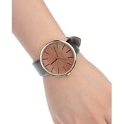 Unisex Geneva Stainless Steel Back Wood-Look Dial Black Faux Leather Strap Watch