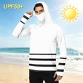 thumbnail image 5 of LTTVQM Men’s Full Coverage Breathable Sun Protection Hooded Pullover Clean Two Tone Striped Print Integrated Face Gaiter Light Cooling Outdoor Hiking Shirt White 2XL, 5 of 6