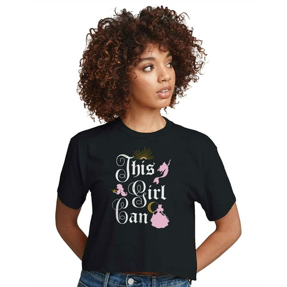 Disney Princess - This Girl Can - Juniors Cropped Cotton Blend T-Shirt