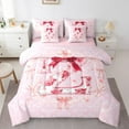 thumbnail image 3 of Castle Fairy Letter Personalized 7 Pieces Bedding Comforter Set,Bowknot Flower Full Bedding Set Lightweight,Pink Red Fitted Sheet Flat Sheet,Lightweight Initial Room Decoration, 3 of 7
